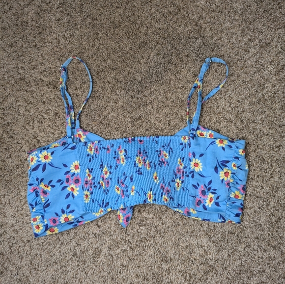 Zara Sky Blue Daisy Print Front Knot Crop Top Size Small Adjustable Strap - Picture 3 of 8